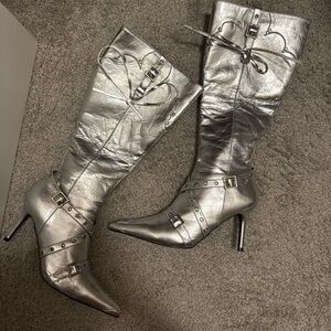 Fashion Nova Silver Heeled Boots
